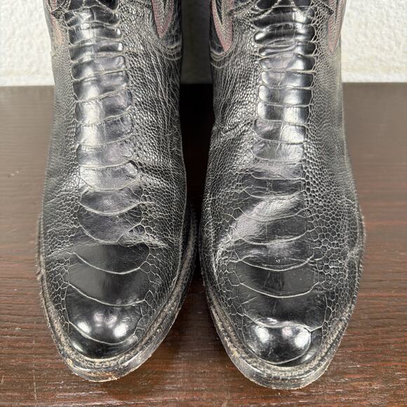 Vtg Panhandle Slim Black Exotic Ostrich Leg Cowboy Western Boots Men\'s 8 D main image 5